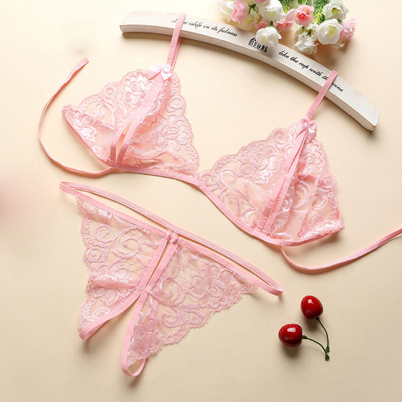 Sexy Lingerie Chiffon Underwear Bra G-string Garter Set