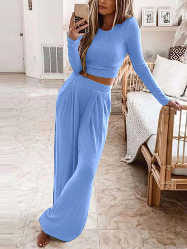 Women's Solid Color Knitted lounge Two-Piece Suit