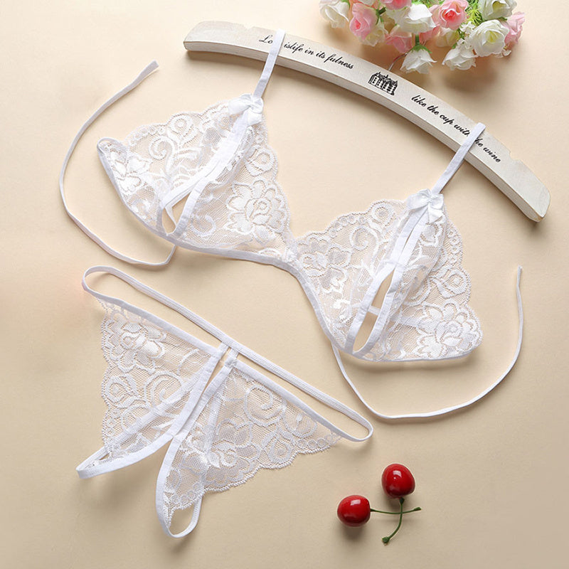 Sexy Lingerie Chiffon Underwear Bra G-string Garter Set