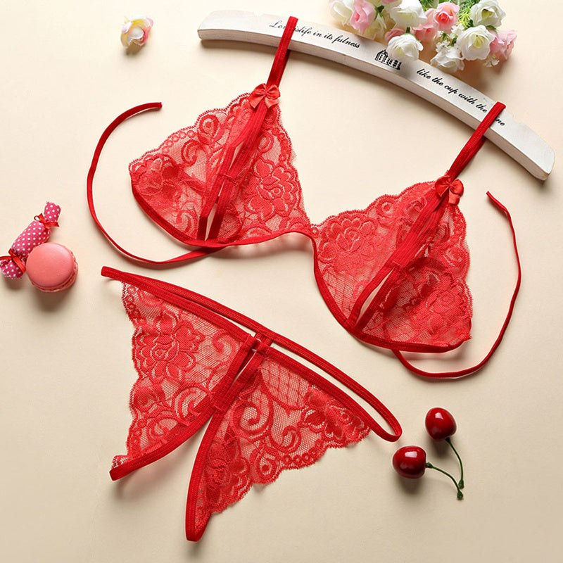 Sexy Lingerie Chiffon Underwear Bra G-string Garter Set