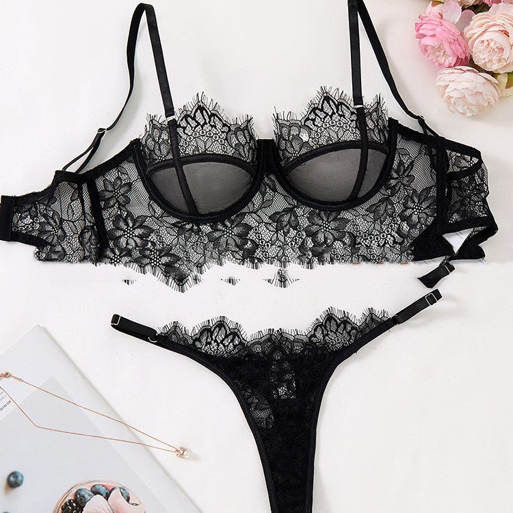 Black Mesh Bra Lace Sexy Lingerie Set