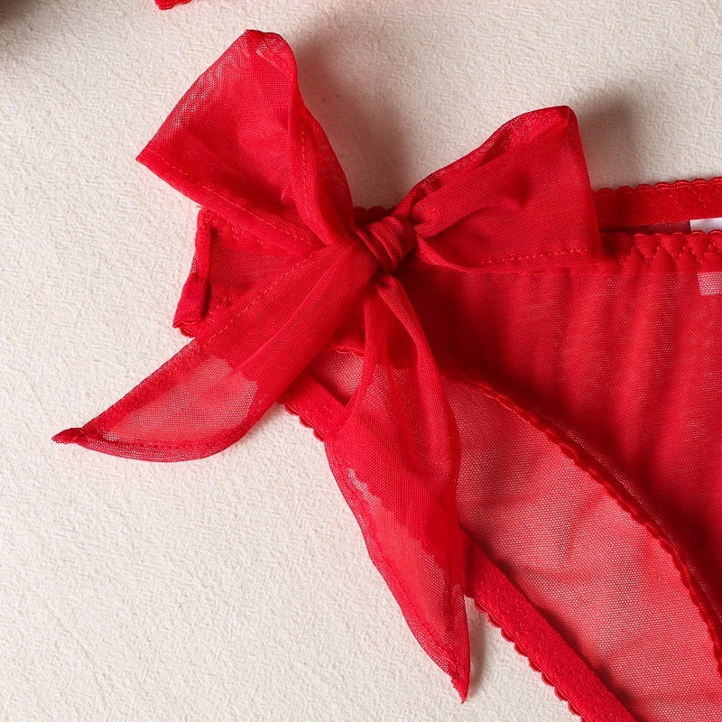 Red Bow See-through Sexy Lingerie Set