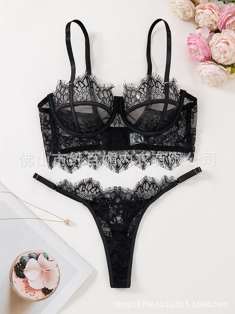 Black Mesh Bra Lace Sexy Lingerie Set