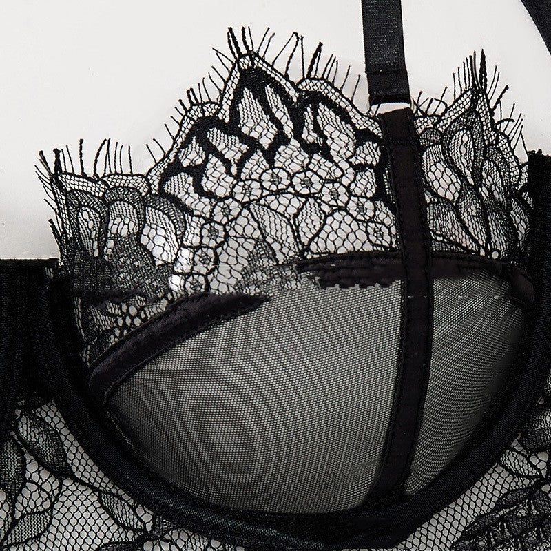 Black Mesh Bra Lace Sexy Lingerie Set