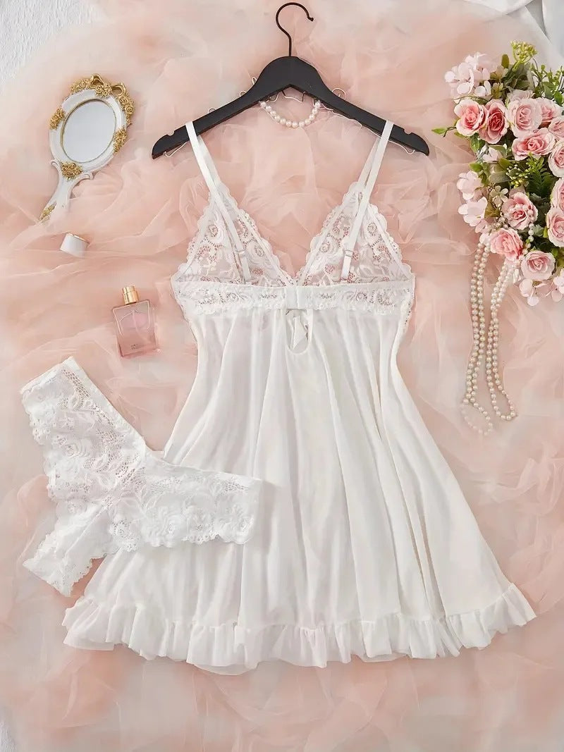 Sexy Lingerie Two-piece Lace Sling Light Mesh V-neck