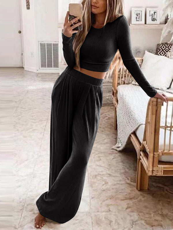Women's Solid Color Knitted lounge Two-Piece Suit