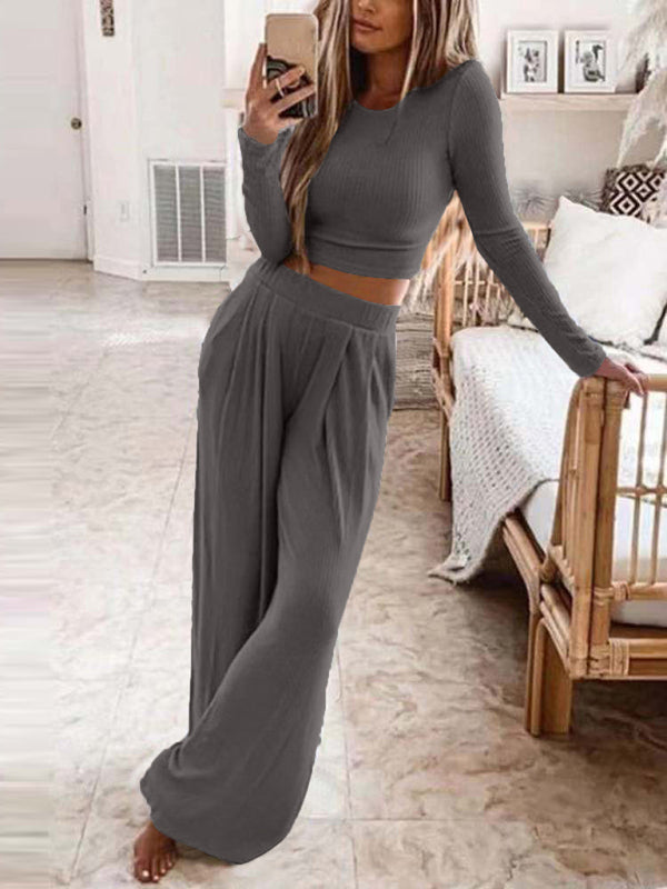Women's Solid Color Knitted lounge Two-Piece Suit