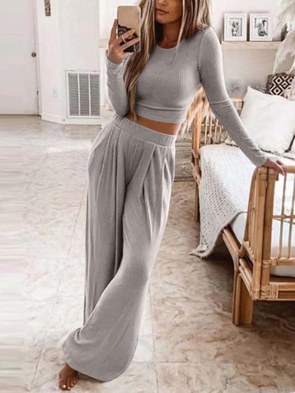 Women's Solid Color Knitted lounge Two-Piece Suit