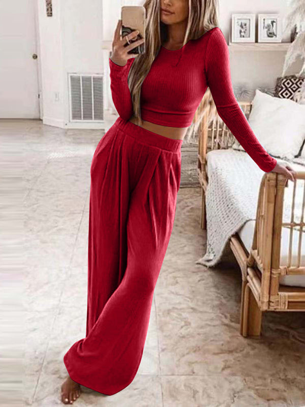 Women's Solid Color Knitted lounge Two-Piece Suit