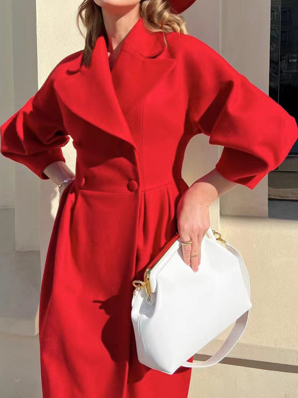 Retro Court style lantern sleeve coat with large lapel and long coat