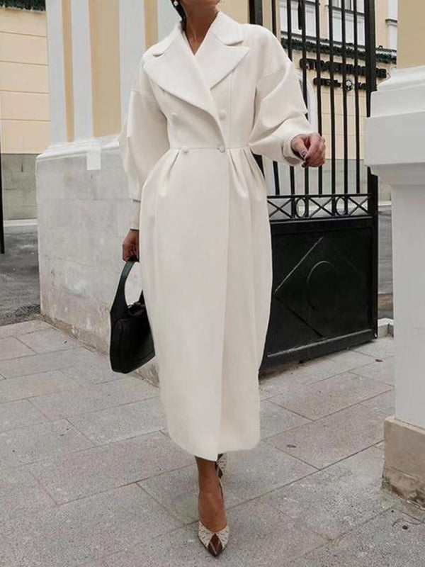 Retro Court style lantern sleeve coat with large lapel and long coat