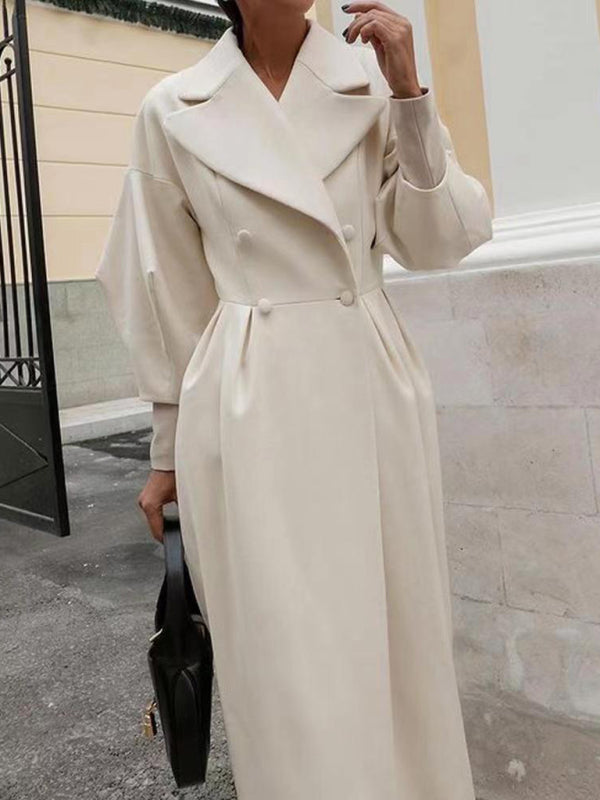 Retro Court style lantern sleeve coat with large lapel and long coat