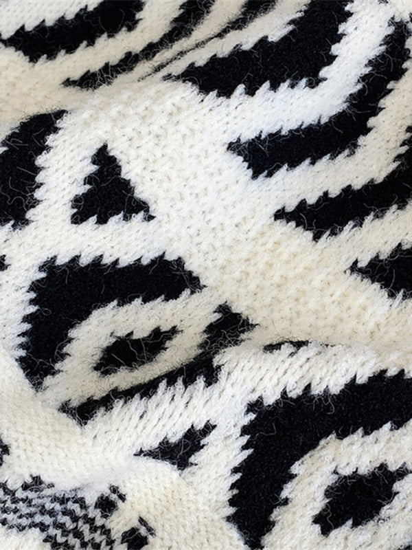 Women's new Christmas and New Year geometric pattern round neck pullover sweater