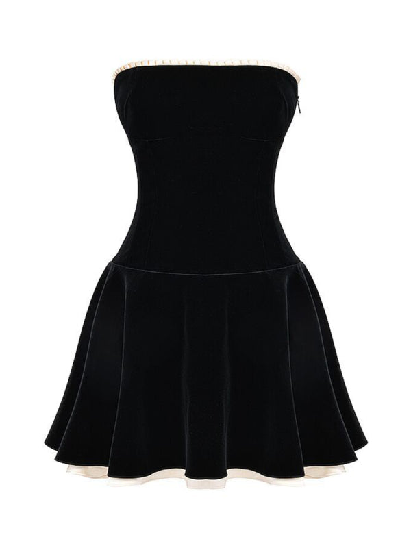 Women's velvet tube top sexy strapless dress
