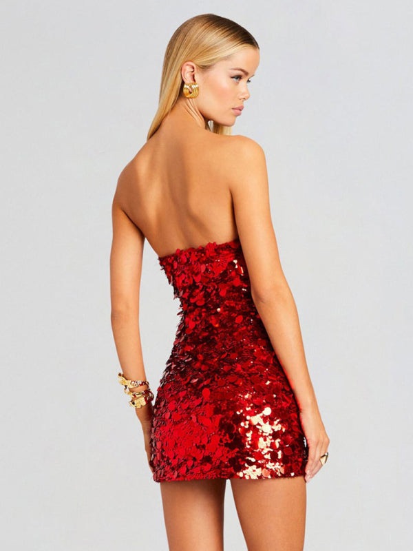 Women's new sexy tube top sequined dress