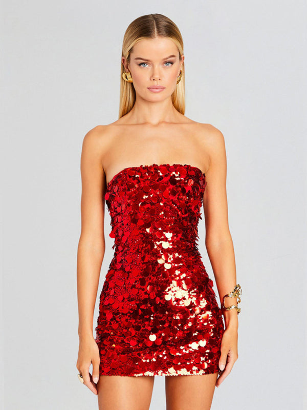 Women's new sexy tube top sequined dress
