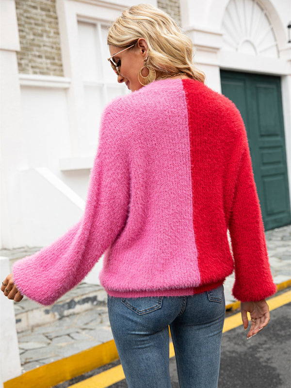 Single-breasted patchwork cardigan sweater